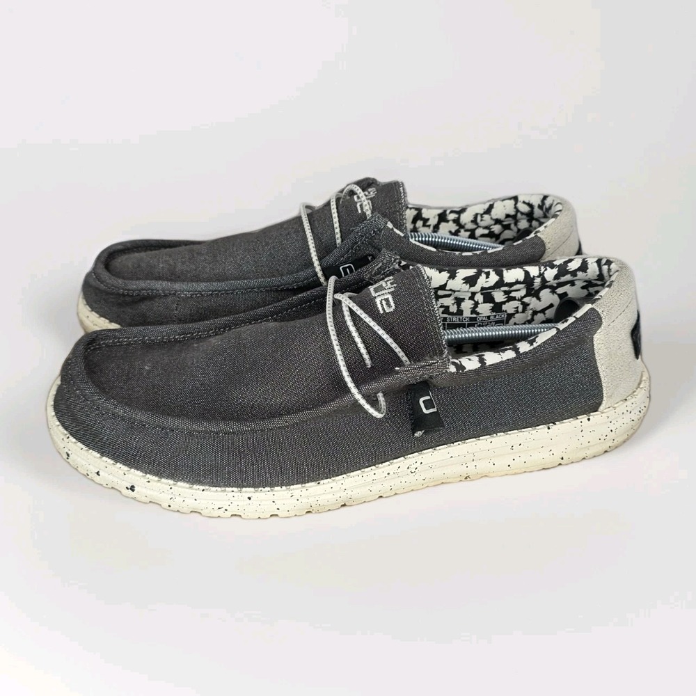 HEY DUDE WALLY CANVAS STRETCH BLACK Lightweight Slip-On Shoe Sz M 13 Deck Boat